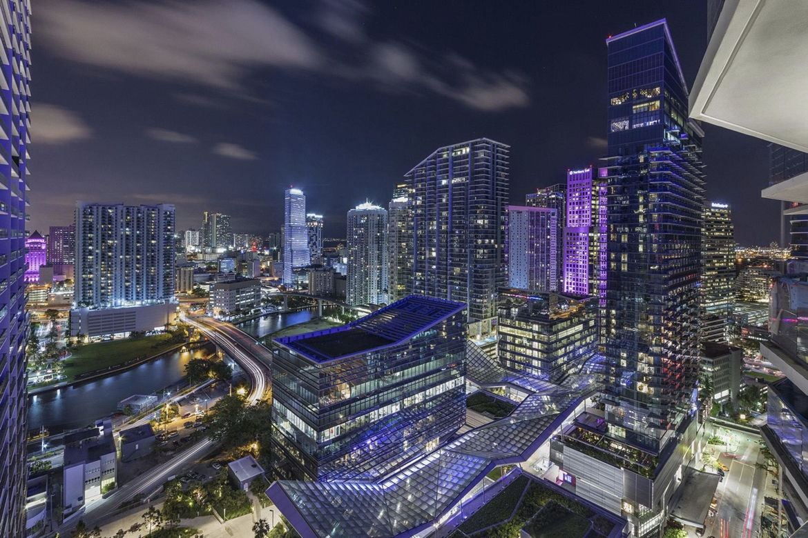 The Brickell skyline at night from the residence